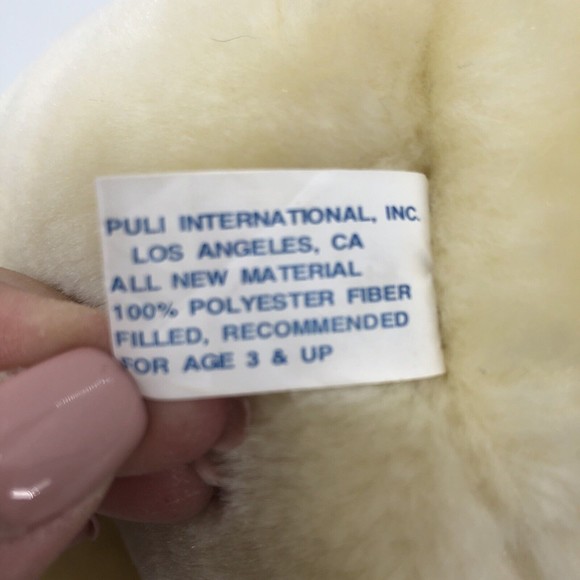 Tonytoy Puli Teddy Bear Plush Stuffed Animal Light Yellow Cream Red Bow 10" TAG - Picture 11 of 12